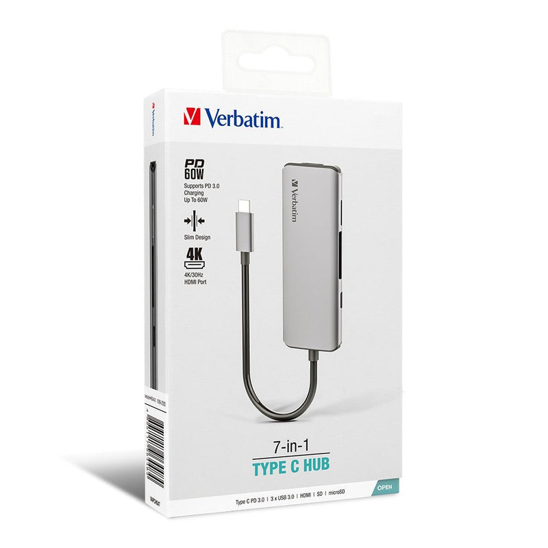 【免費送貨】Verbatim 7-in-1 USB-C PD 60W 擴展器 ( PC & Mac 適用) - anlander 好貨加 - 香港