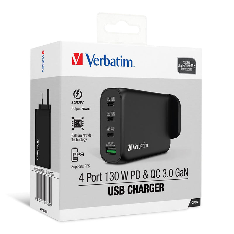 【免費送貨】Verbatim 四輸出 USB-C+QC GaN 插牆式快速充電器 (30+100W) - anlander 好貨加 - 香港